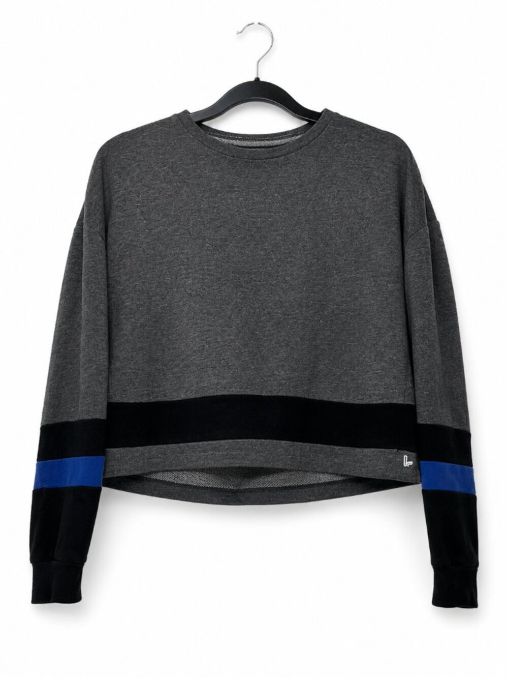 Demi Lovato x Fabletics Cropped Colorblock Sweatshirt Gray Black Blue